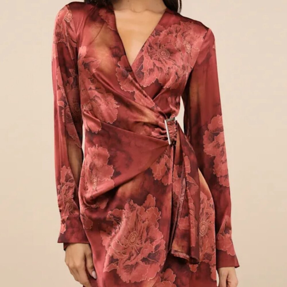 Lulus Satin Belted Mini Dress